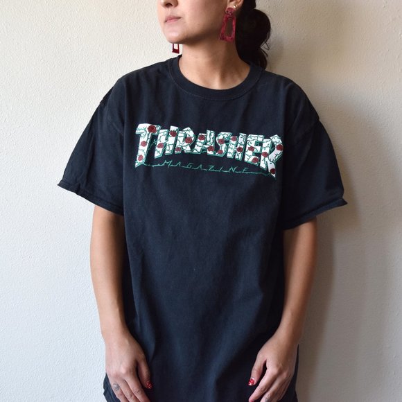 red and black thrasher shirt